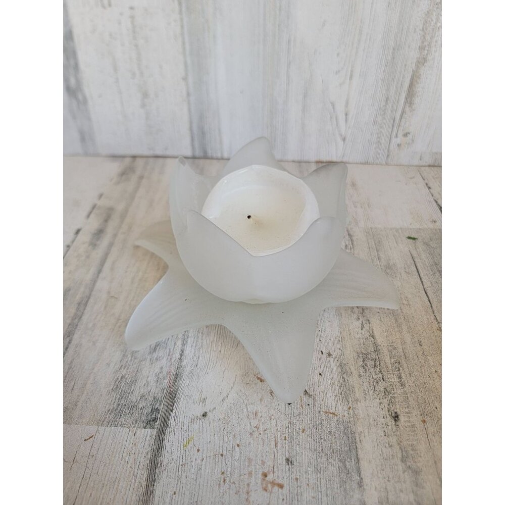 Vintage‎ frosted glass flower candle holder Unique home decor